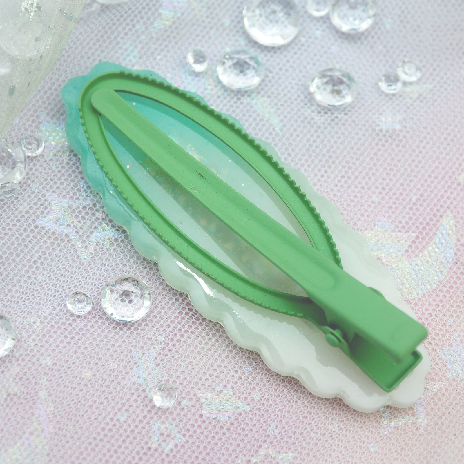 Jade Pools with Gold Dolphin Barrette (Clip)