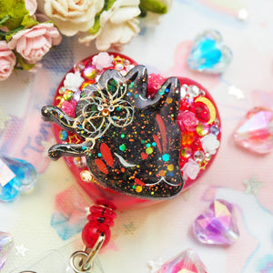 ルナ森 Glitter Kitsubun Badge Reel - slight mood ring effect