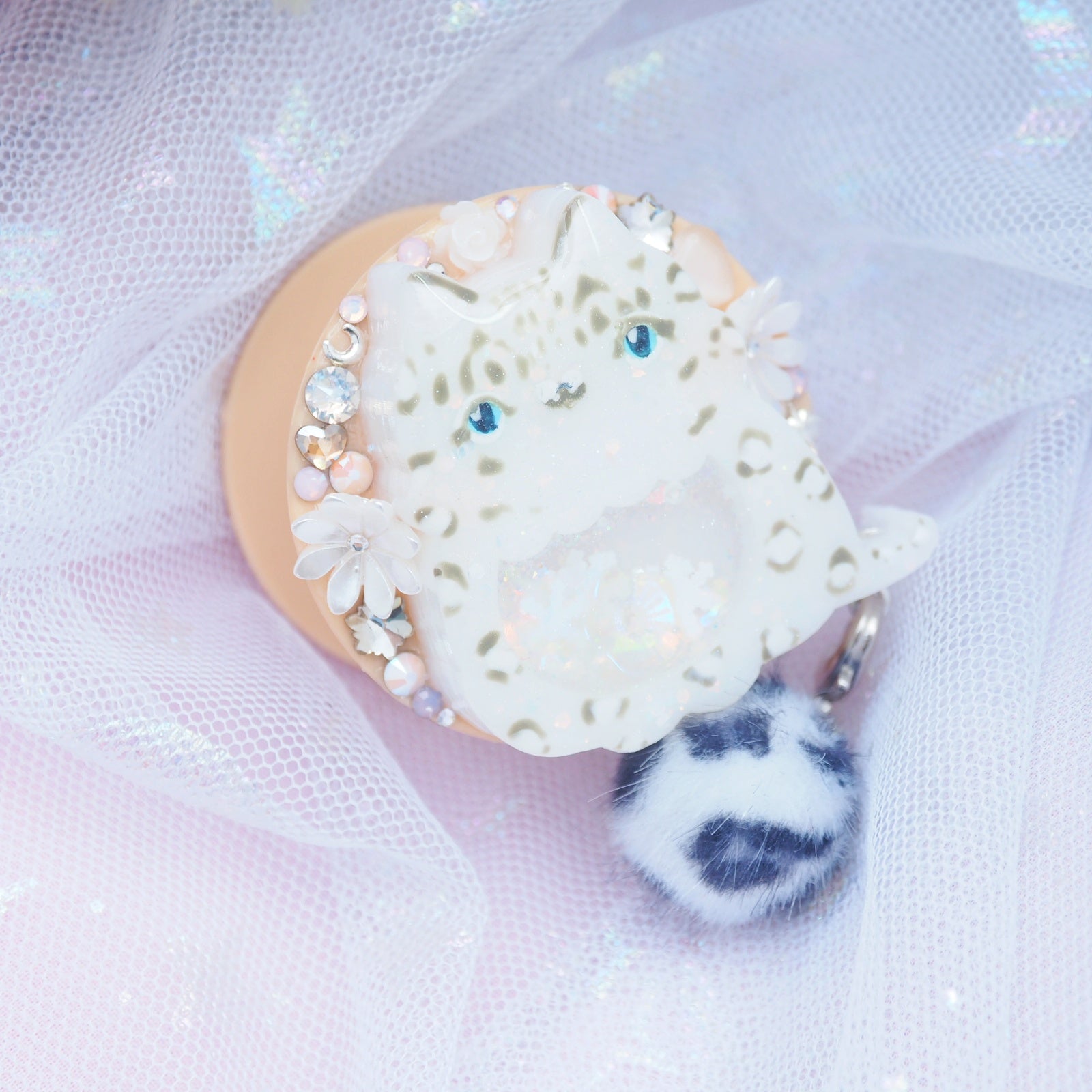 Painted Snow Leopard Grip (removable fluff ball)
