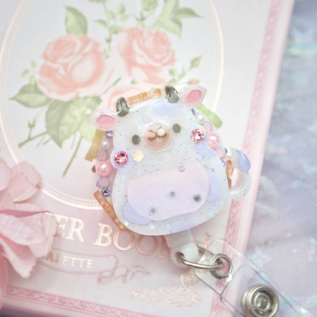 Taro Boba Cow Badge Reel