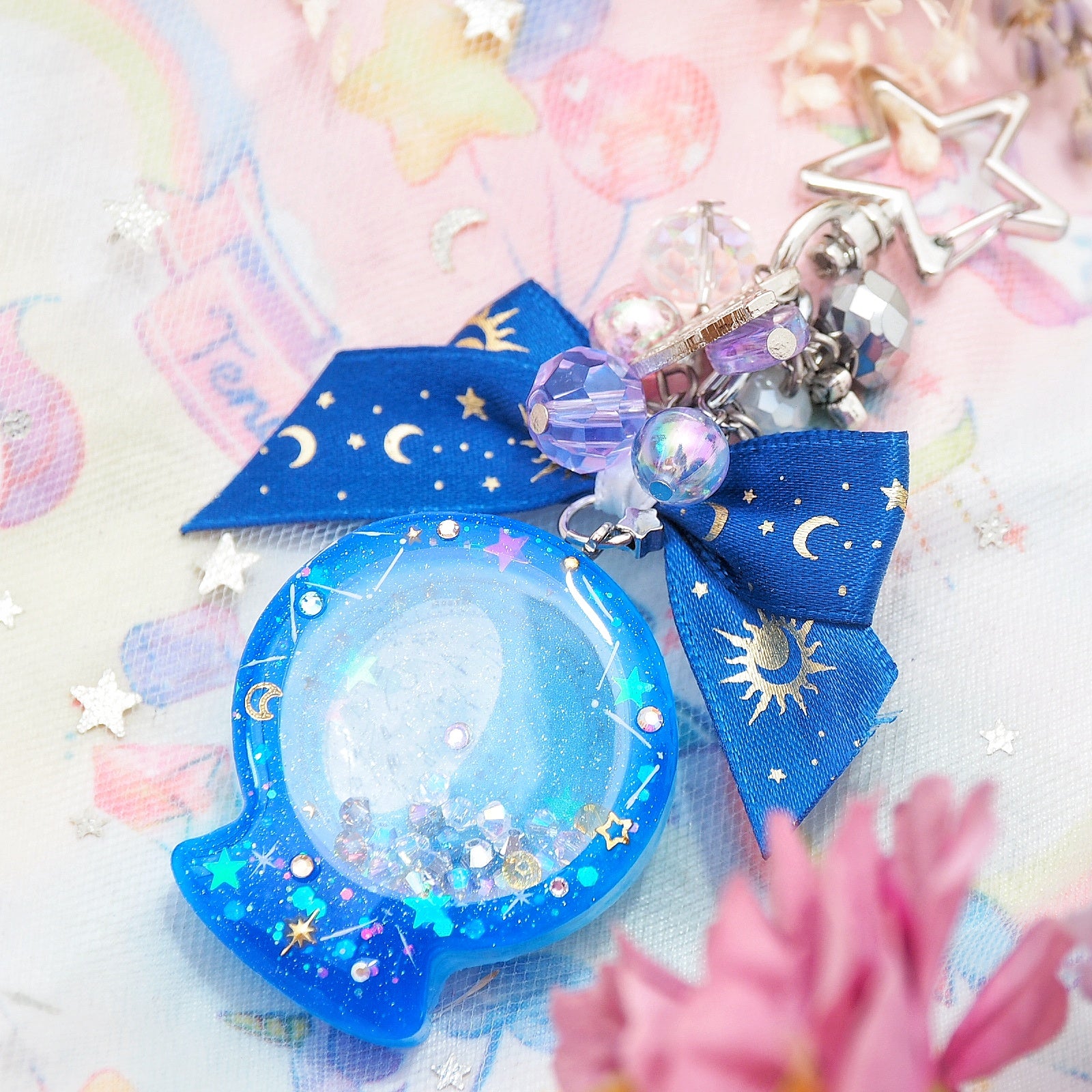 Blue Planisphere Globe Silver Star Charm (Glows)