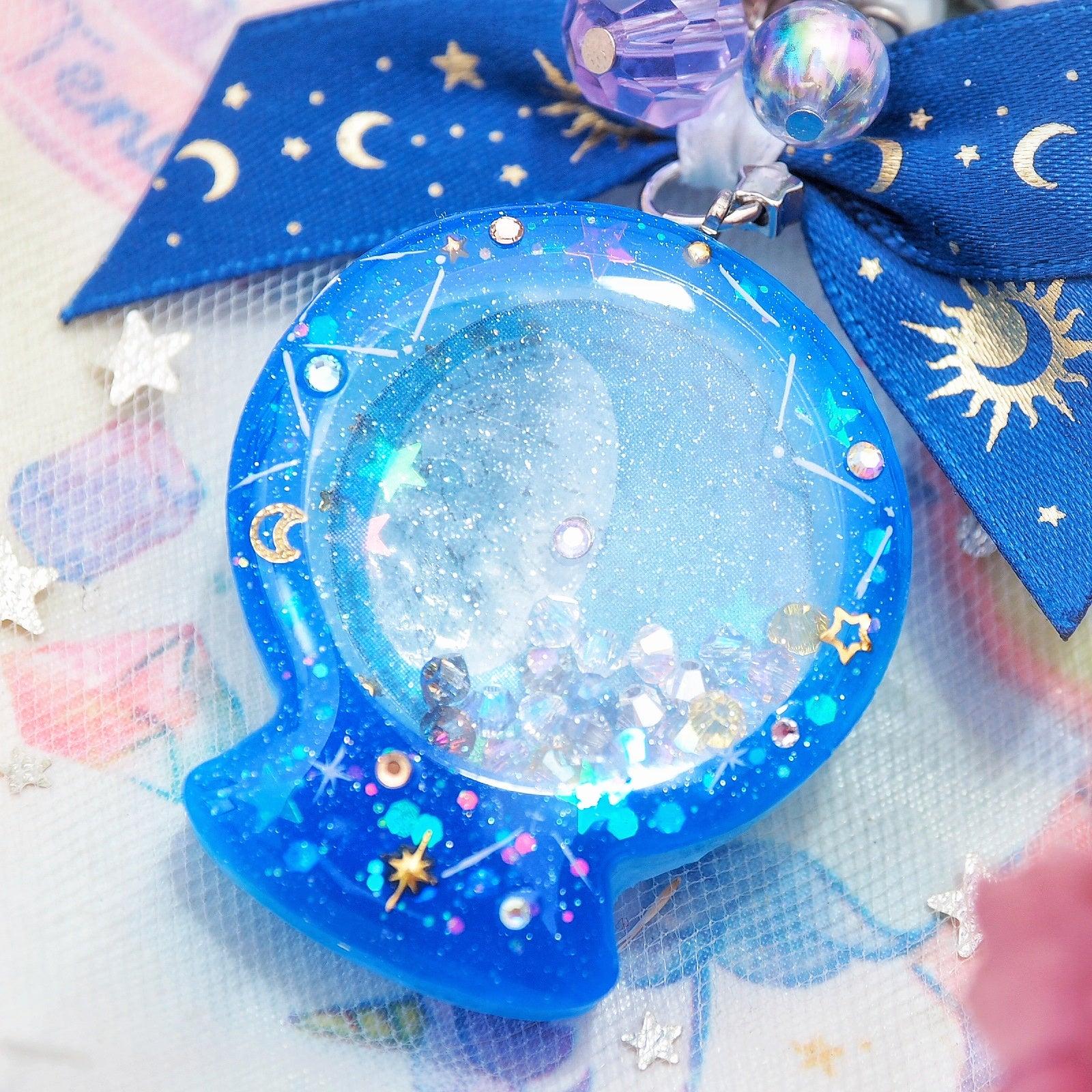 Blue Planisphere Globe Silver Star Charm (Glows)