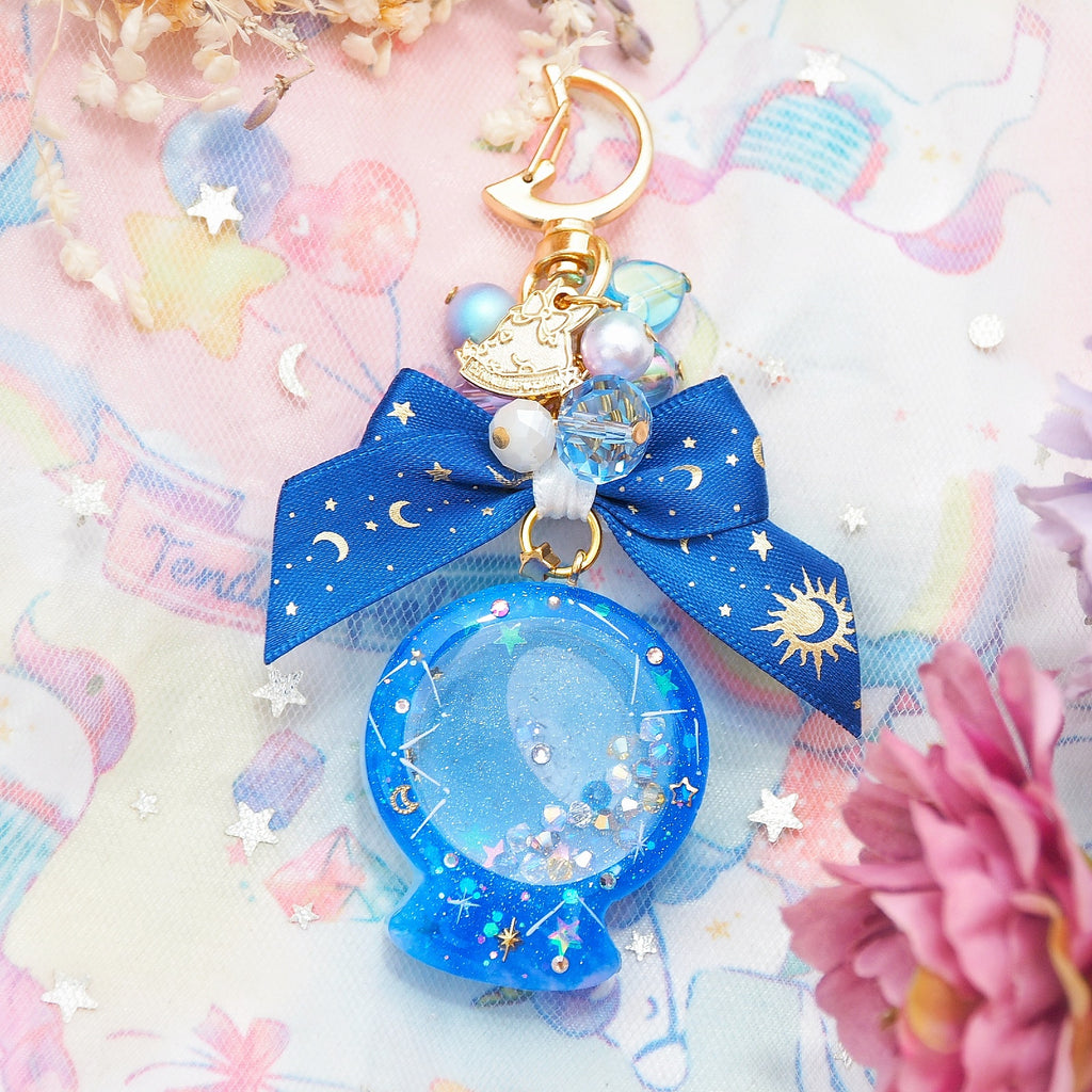 Blue Planisphere Globe Golden Moon Charm (Glows)