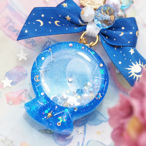 Blue Planisphere Globe Golden Moon Charm (Glows)