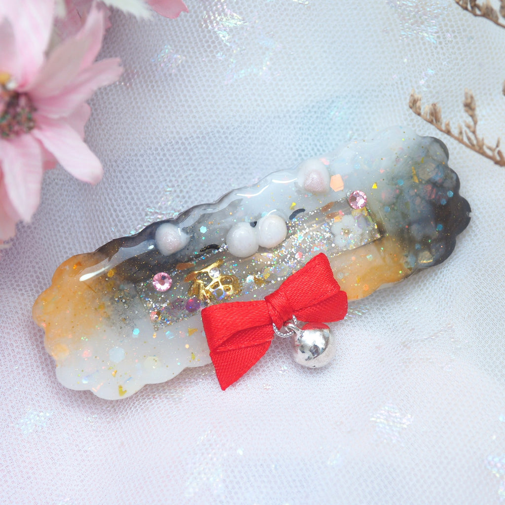 Calico Clasp Shaker Barrette with Sculpture (Cloud Bar)