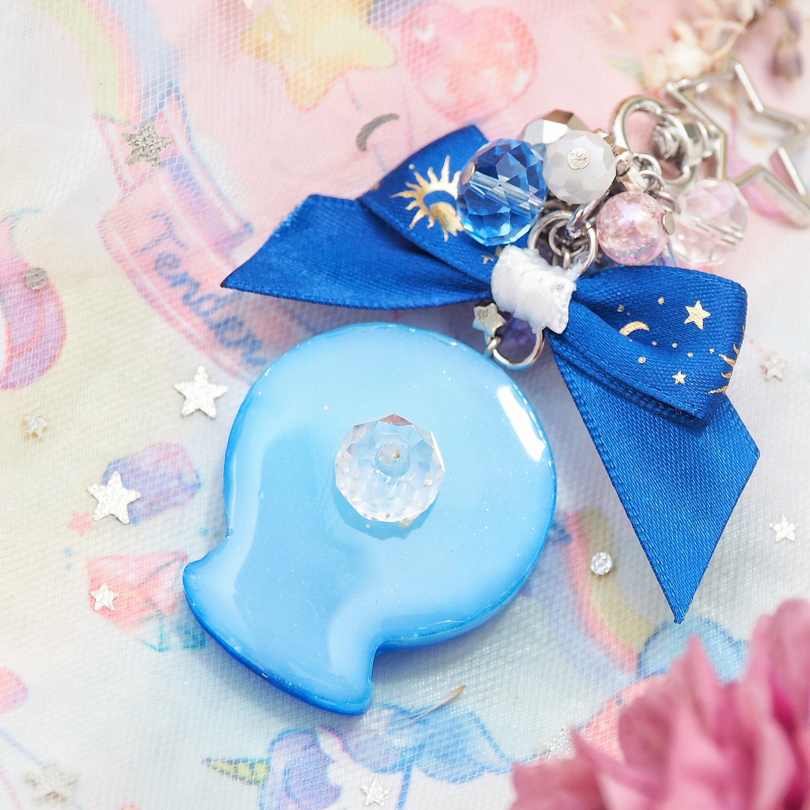 Blue Planisphere Globe Silver Star Charm (Glows)