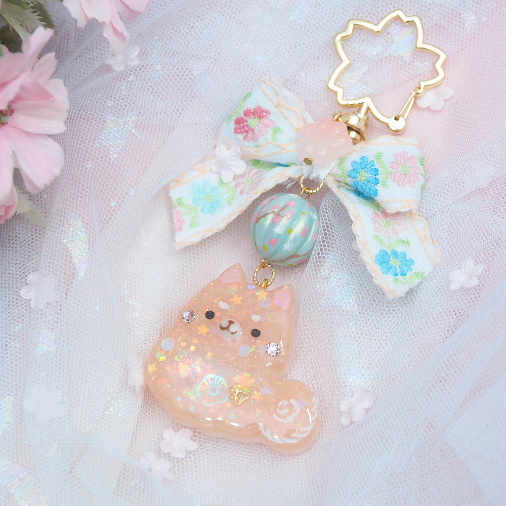 Shiba Charm with handpainted bead (Reddish Brown)