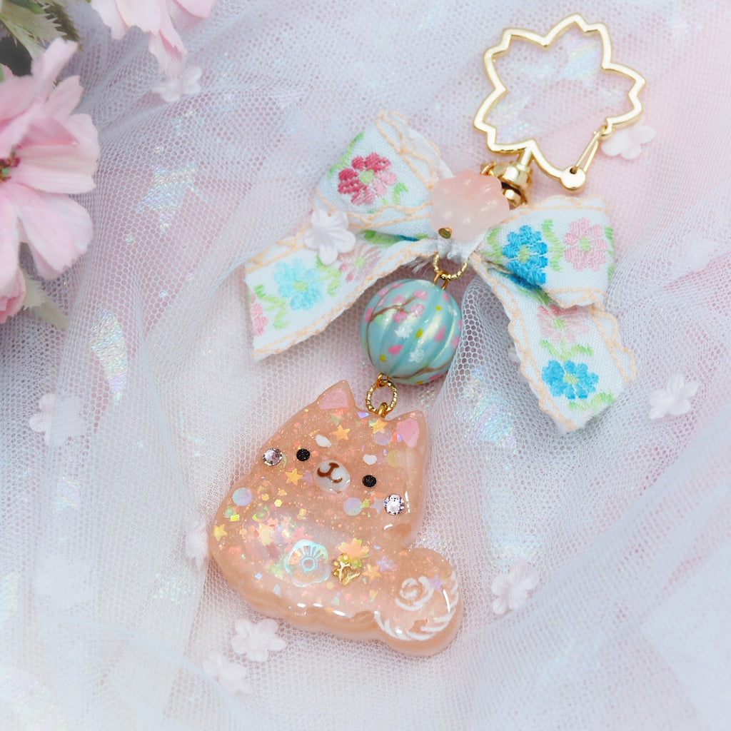 Shiba Charm with handpainted bead (Reddish Brown)