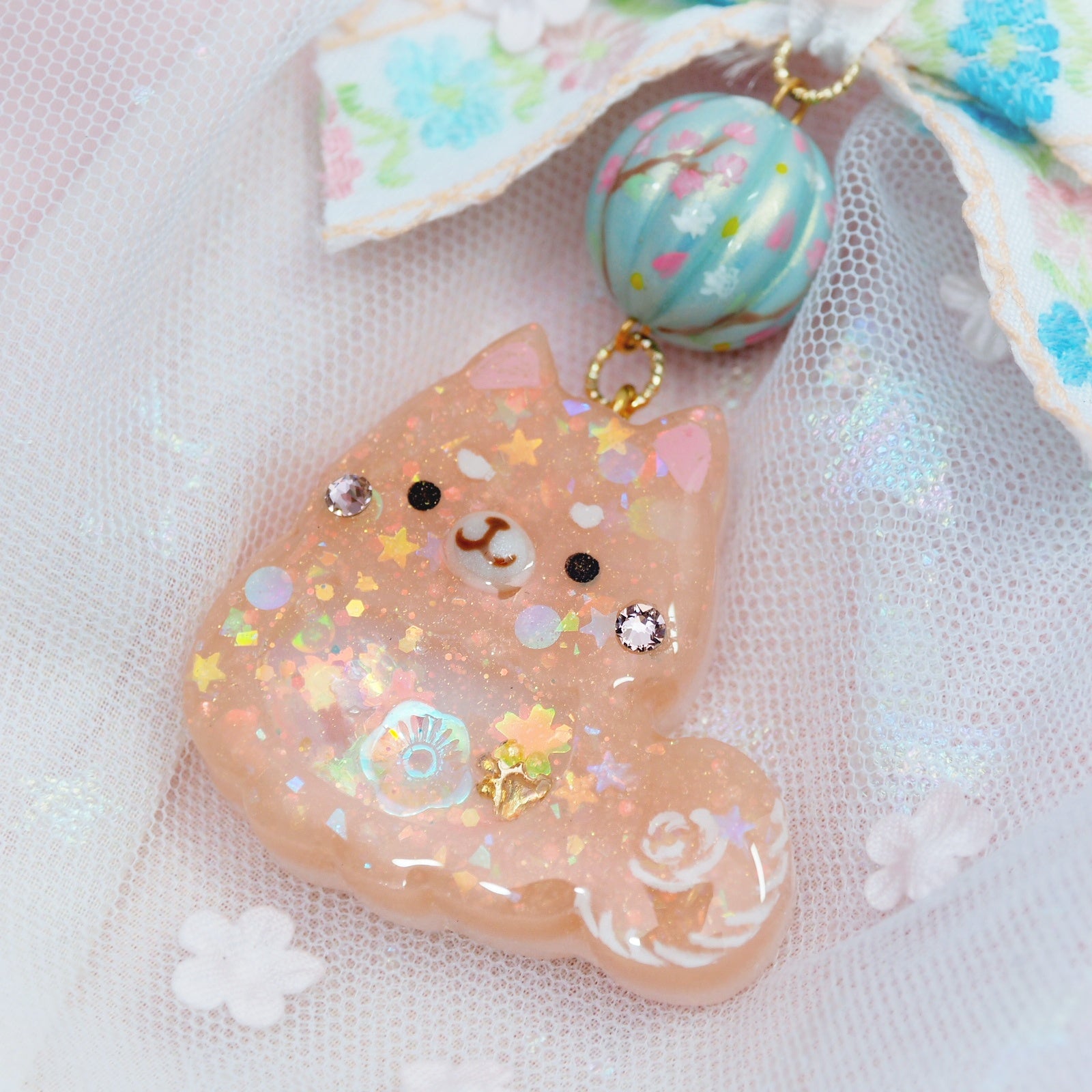 Shiba Charm with handpainted bead (Reddish Brown)