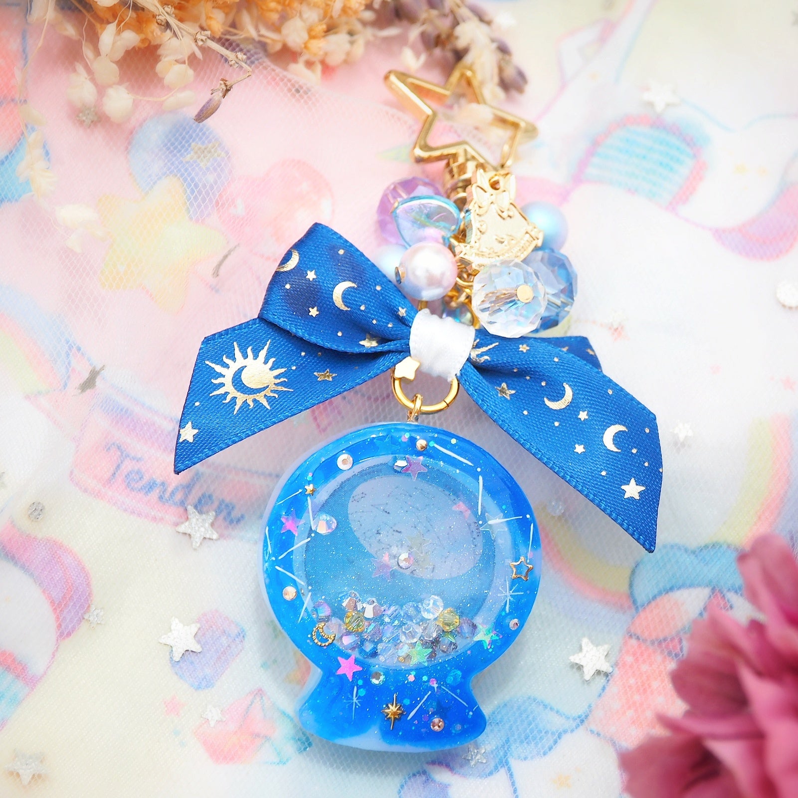 Blue Planisphere Globe Golden Star Charm (Glows)