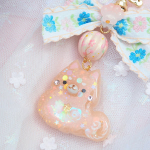 Shiba Charm with handpainted bead (Reddish Brown)