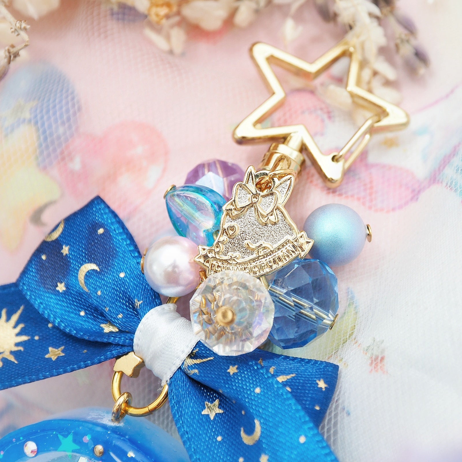Blue Planisphere Globe Golden Star Charm (Glows)