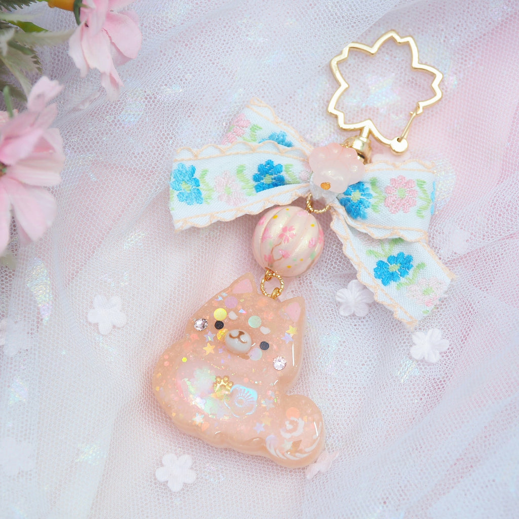 Shiba Charm with handpainted bead (Reddish Brown)