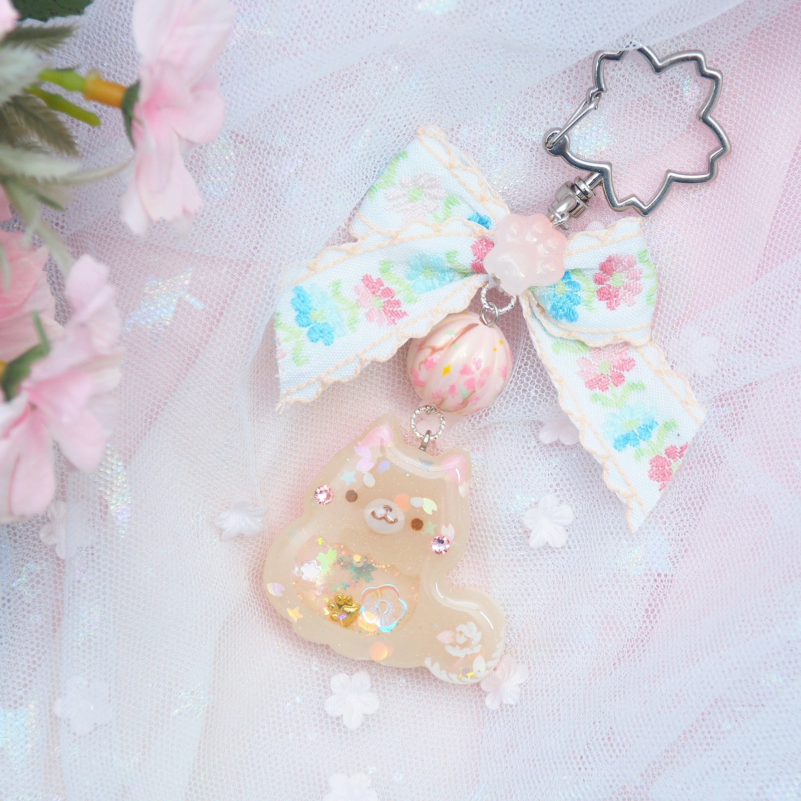 Shiba Charm with handpainted bead (Light Tan)