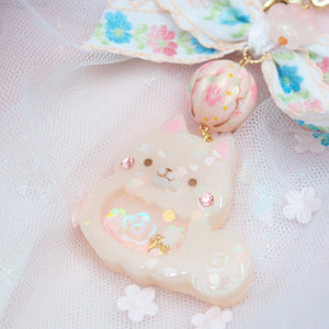 Shiba Charm with handpainted bead (Beige)