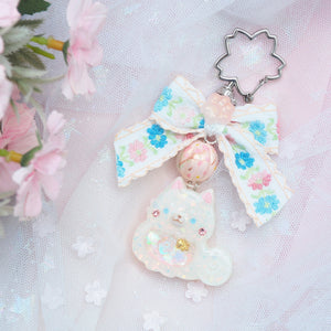 Shiba Charm with handpainted bead (White)