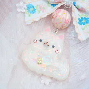 Shiba Charm with handpainted bead (White)