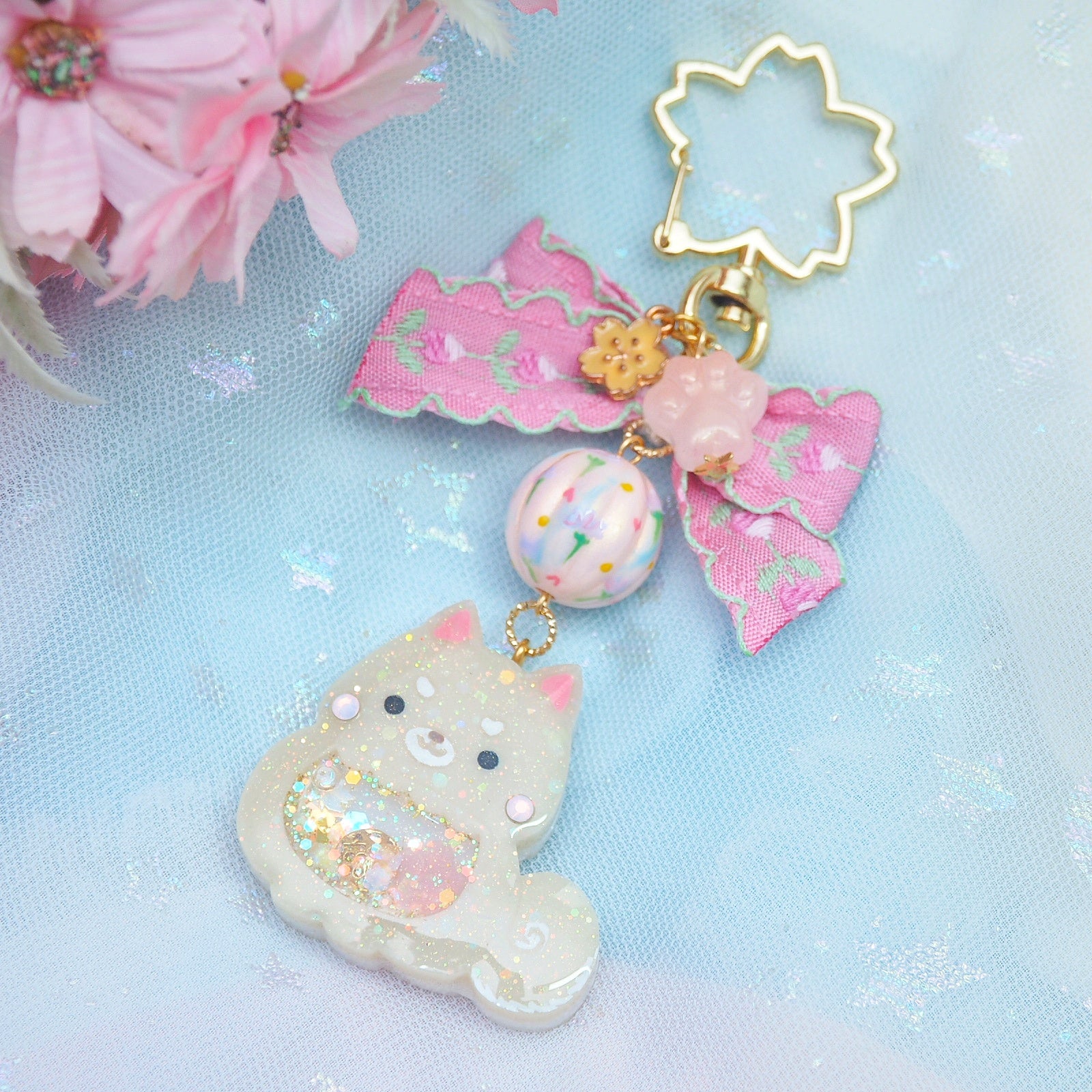 Sweet Shiba Charm with handpainted bead