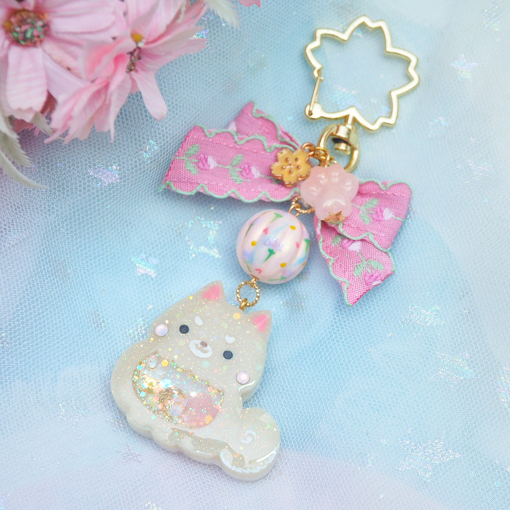 Sweet Shiba Charm with handpainted bead