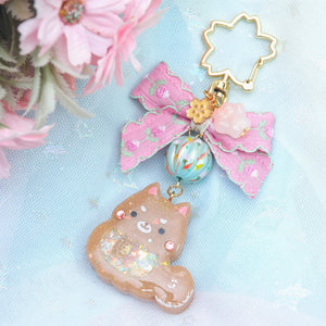 Shiba Charm with handpainted bead