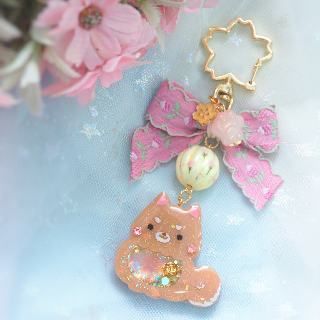 Shiba Charm with handpainted bead