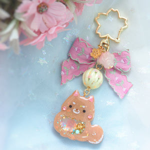 Shiba Charm with handpainted bead