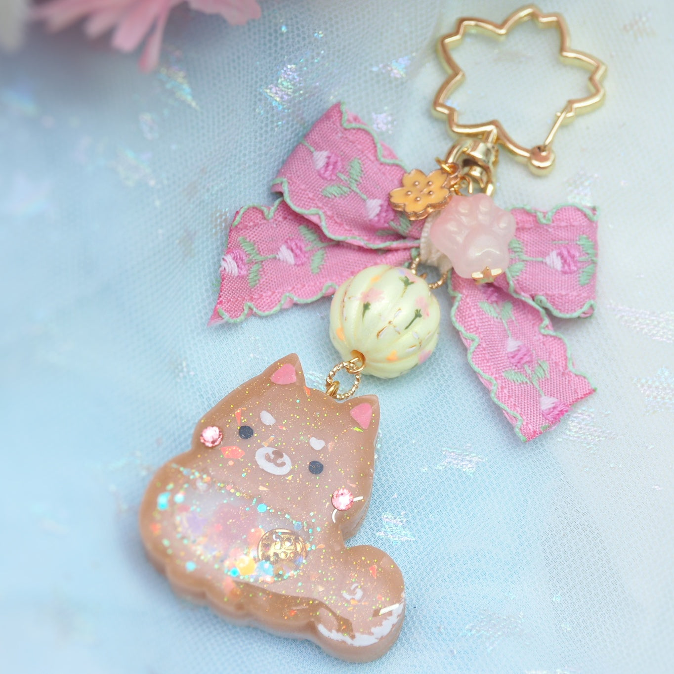 Shiba Charm with handpainted bead