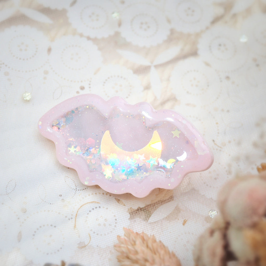 Pink Bat-rette with marble back (hairclip, glows)