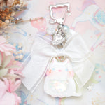 White Cat Charm with Jacquard Chiffon Ribbon