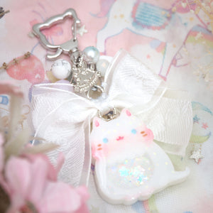 White Cat Charm with Jacquard Chiffon Ribbon