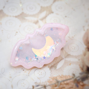 Pink Bat-rette with marble back (hairclip, glows)