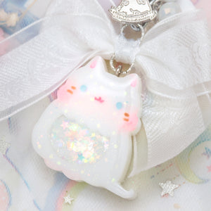 White Cat Charm with Jacquard Chiffon Ribbon