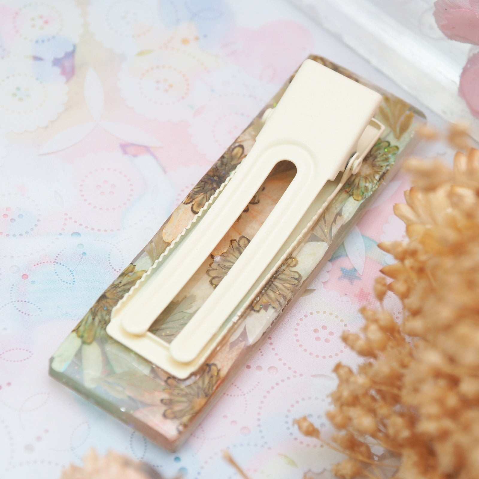 Minty Summer Floral Shaker Barette (Standard Rectangle)