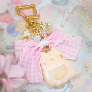 Ginger Cat Charm with Frilly Checkered Ribbon