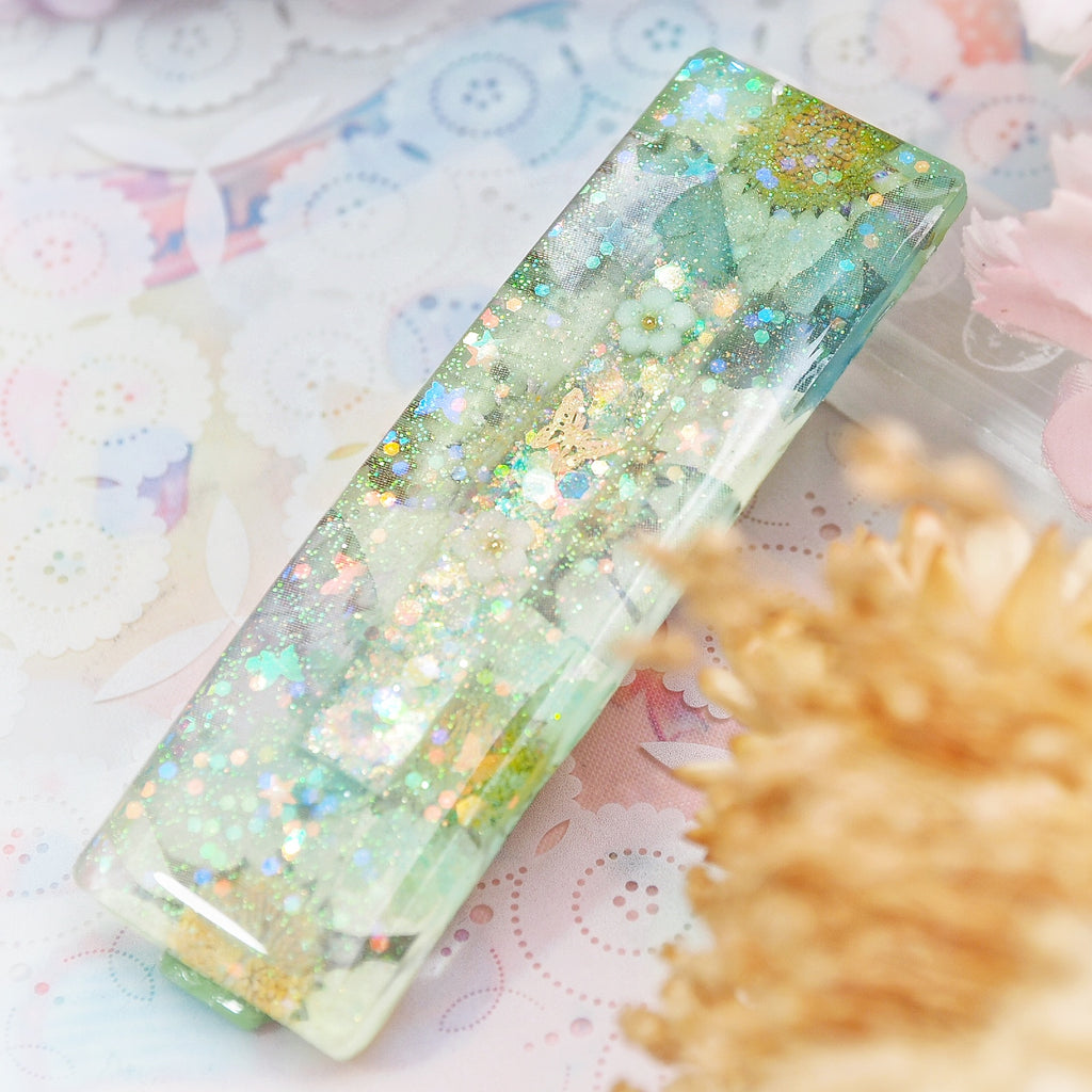 Butterfly Glass Floral Shaker Barette (Standard Rectangle)