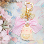 Ginger Cat Charm with Frilly Checkered Ribbon