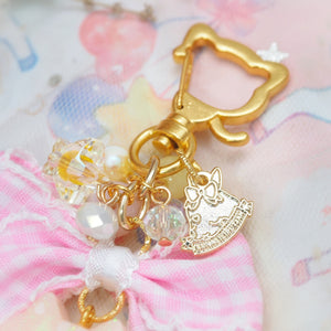 Ginger Cat Charm with Frilly Checkered Ribbon