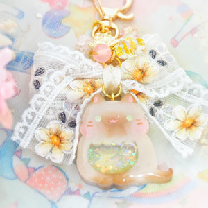 Siamese Cat Charm with Floral Embroidered Ribbon