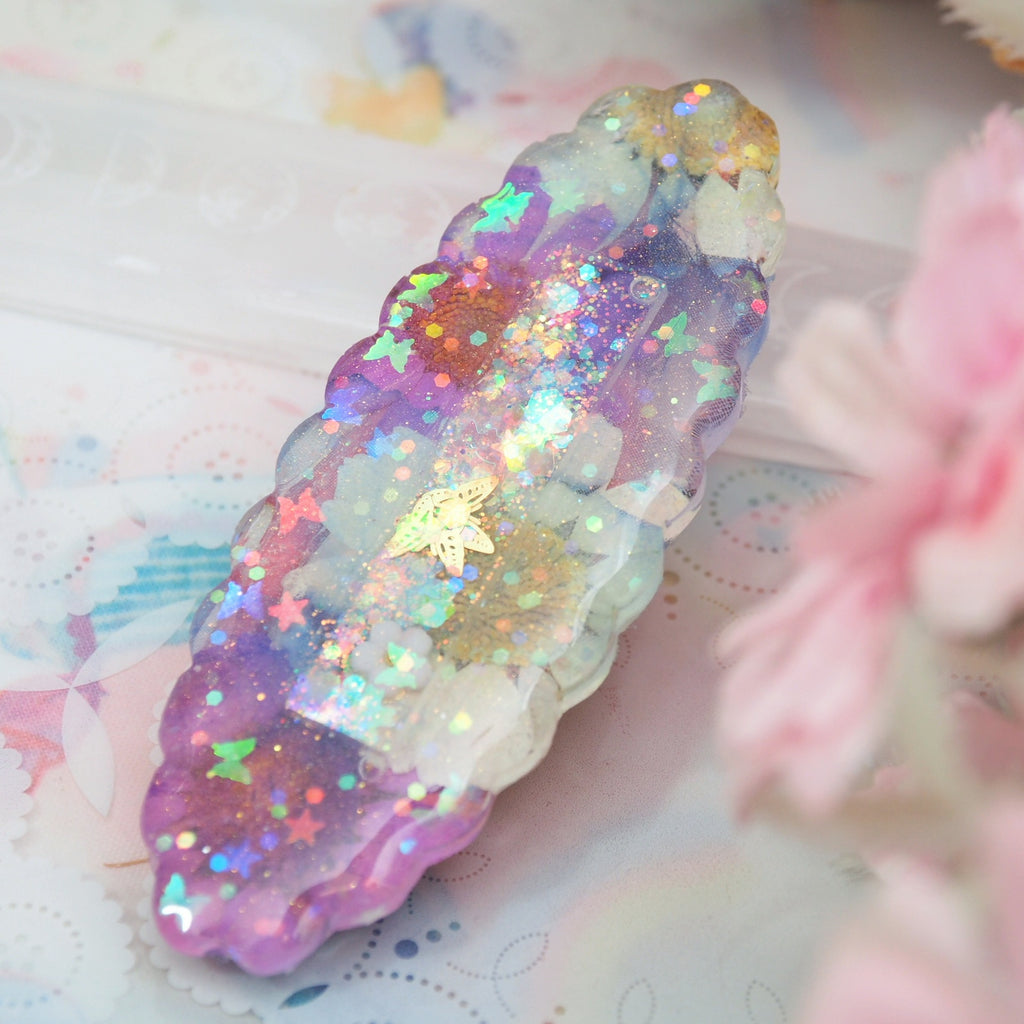 Butterfly Glass Floral Shaker Barette (Cloud)