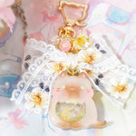 Siamese Cat Charm with Floral Embroidered Ribbon
