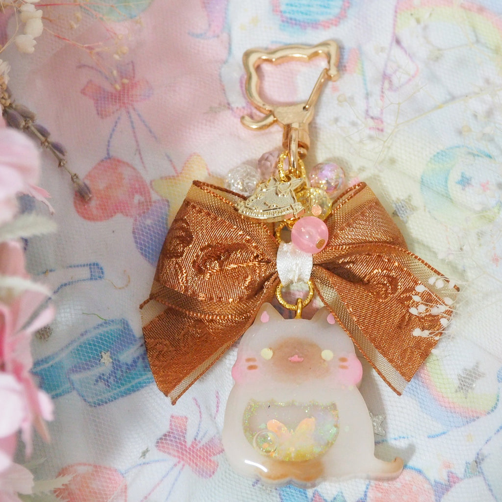 Siamese Cat Charm with Jacquard Chiffon Ribbon