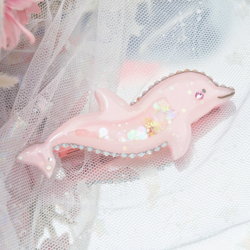 Bejewelled Pink Dolphin (6cm slim clip)