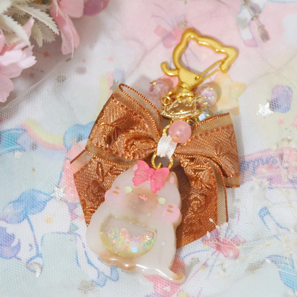 Siamese Cat Charm with Jacquard Chiffon Ribbon and Head bow