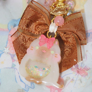 Siamese Cat Charm with Jacquard Chiffon Ribbon and Head bow