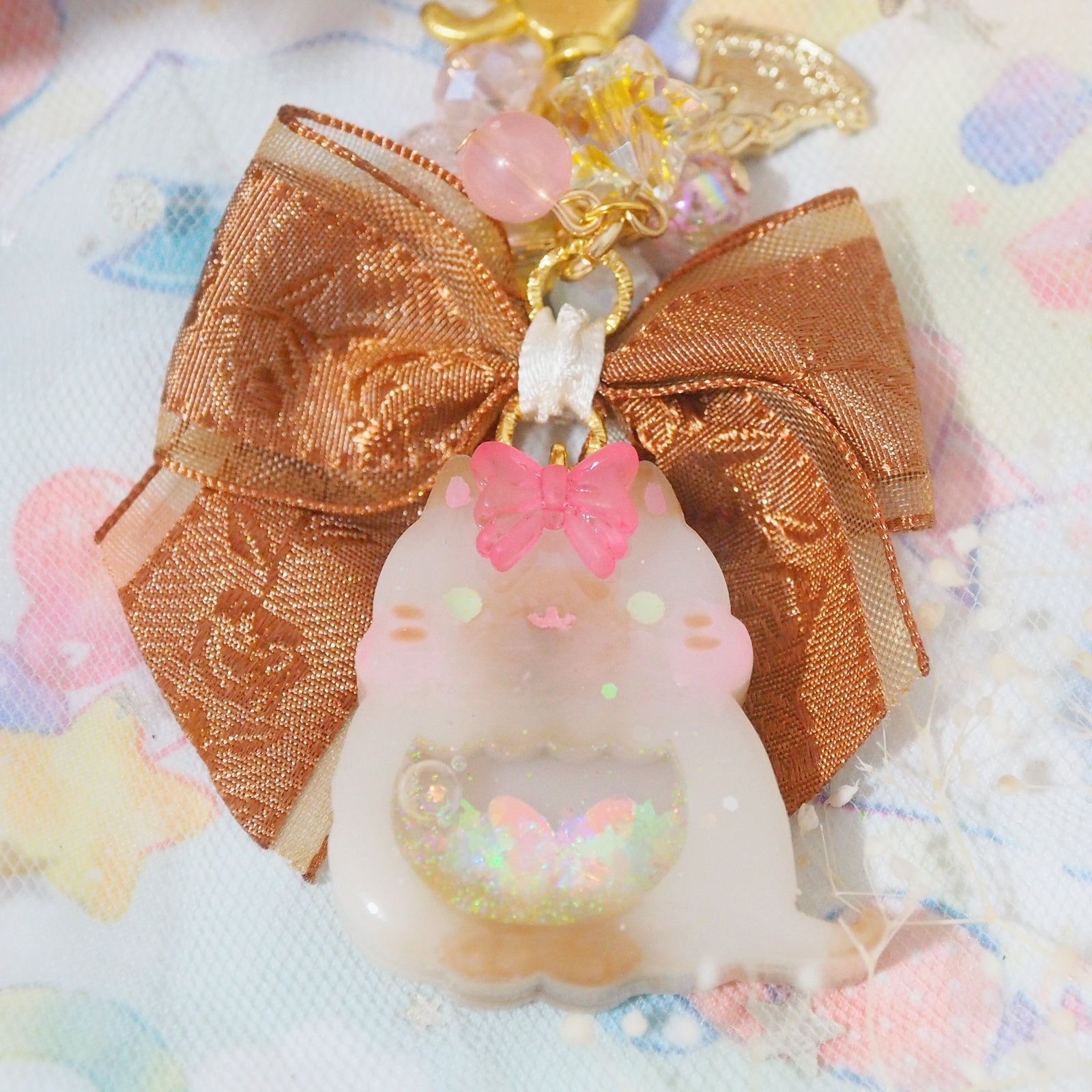 Siamese Cat Charm with Jacquard Chiffon Ribbon and Head bow