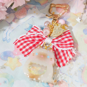 Siamese Cat Charm with Frilly Red Checkered Ribbon
