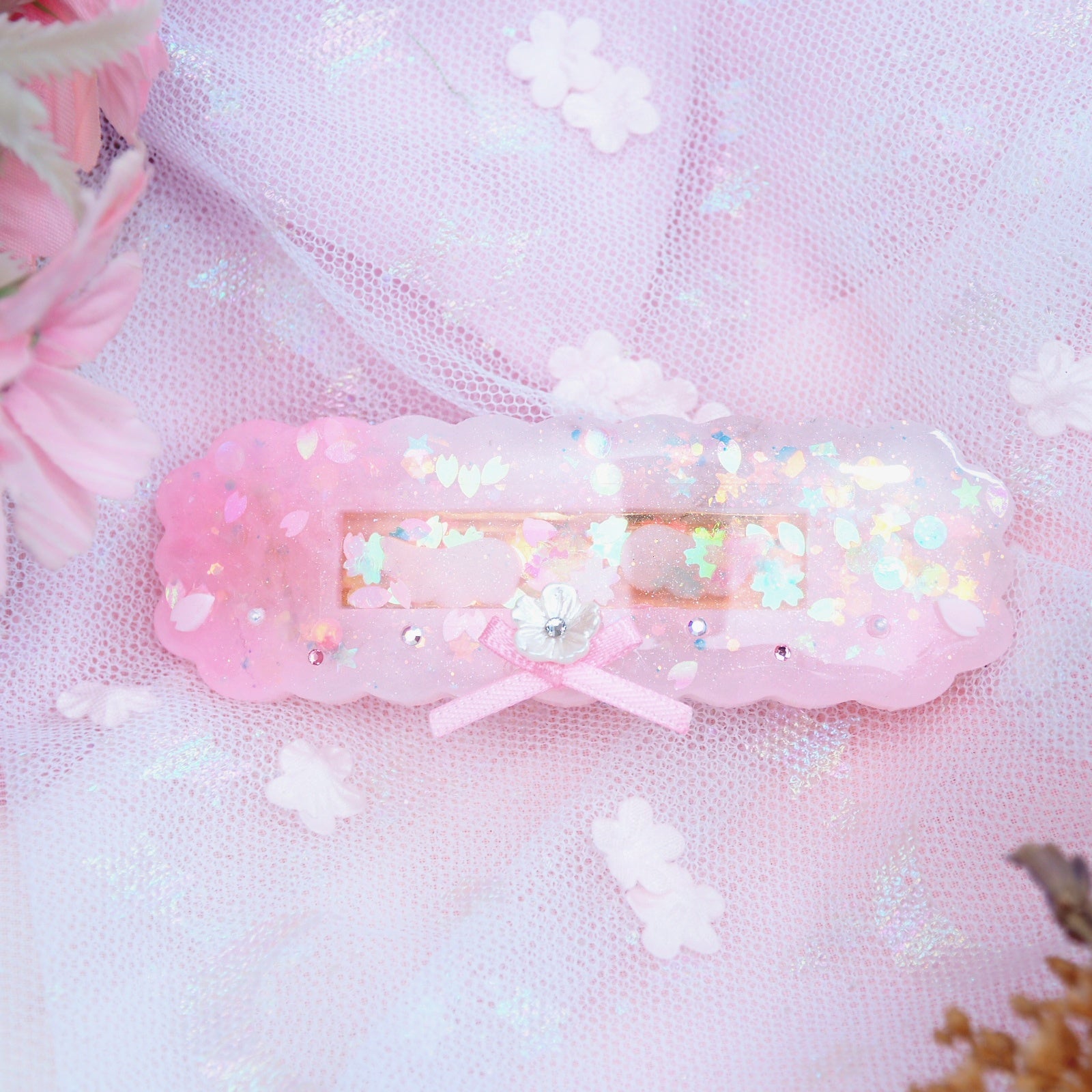 Pink Quartz Sakura Barrette (Cloud Bar, Gold Clasp)