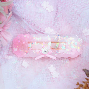 Pink Quartz Sakura Barrette (Cloud Bar, Gold Clasp)