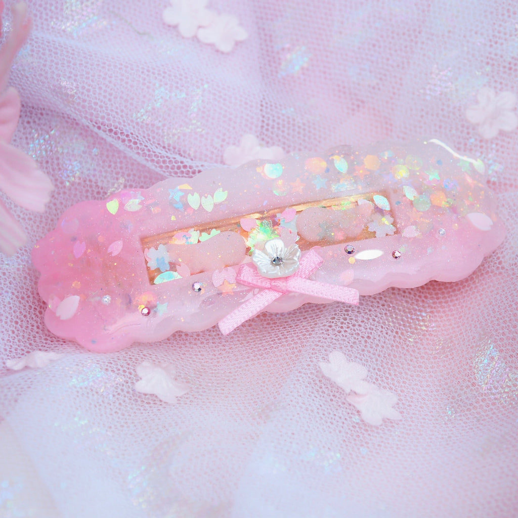 Pink Quartz Sakura Barrette (Cloud Bar, Gold Clasp)