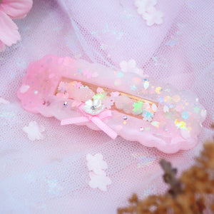 Pink Quartz Sakura Barrette (Cloud Bar, Gold Clasp)